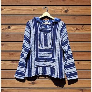 Franks Textiles Blue White Baja Hoodie Pullover L